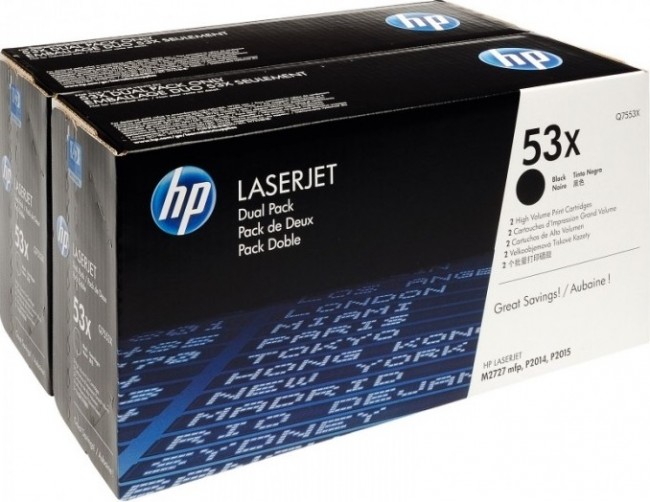 Q7553XD (53X) оригинальный картридж HP для принтера HP LaserJet P2011/ P2012/ P2013/ P2014/ P2015/ M2727 black, двойная упаковка 2*7000 страниц Q7553XD (53X) оригинальный картридж HP для принтера HP LaserJet P2011/ P2012/ P2013/ P2014/ P2015/ M2727 black, двойная упаковка 2*7000 страниц