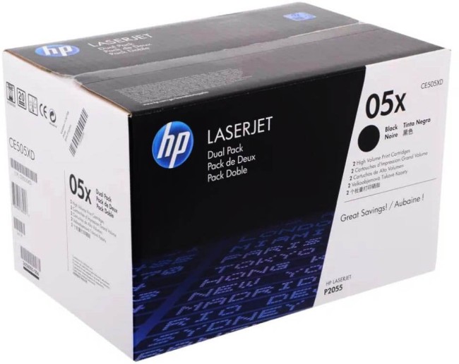 Картридж HP CE505XD (05X) оригинальный для HP LaserJet P2030/ P2035/ P2050/ P2055, чёрный, увеличенный, двойная упаковка, 2*6500 страниц