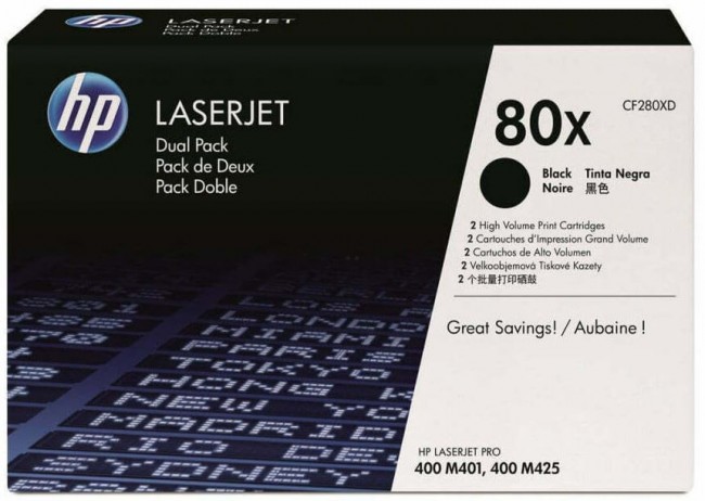 CF280XD/ CF280XF (80X) оригинальный картридж HP для принтера HP LaserJet Pro 400 M401a/ M401d/ M401n/ M401dn/ M401dne/ M401dw/ 400 MFP M425dn/ M425dw black, двойная упаковка 2*6900 страниц