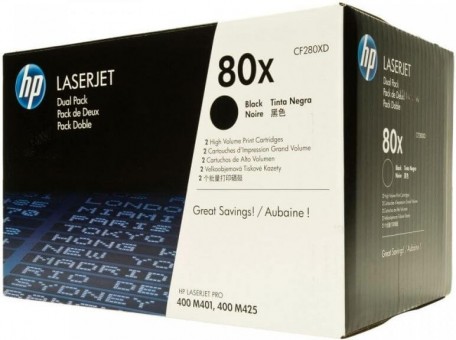 CF280XD/ CF280XF (80X) оригинальный картридж HP для принтера HP LaserJet Pro 400 M401a/ M401d/ M401n/ M401dn/ M401dne/ M401dw/ 400 MFP M425dn/ M425dw black, двойная упаковка 2*6900 страниц