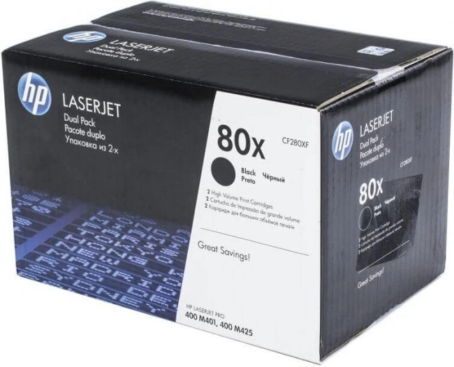 CF280XD/ CF280XF (80X) оригинальный картридж HP для принтера HP LaserJet Pro 400 M401a/ M401d/ M401n/ M401dn/ M401dne/ M401dw/ 400 MFP M425dn/ M425dw black, двойная упаковка 2*6900 страниц