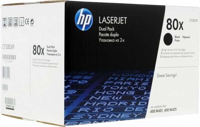 CF280XD/ CF280XF (80X) оригинальный картридж HP для принтера HP LaserJet Pro 400 M401a/ M401d/ M401n/ M401dn/ M401dne/ M401dw/ 400 MFP M425dn/ M425dw black, двойная упаковка 2*6900 страниц