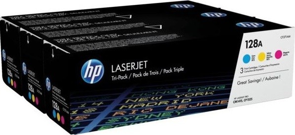 Набор картриджей HP CF371AM (CE321A+CE322A+CE323A) (128A) CMY оригинальный для HP Color LaserJet Pro CP1525N/ CP1525NW/ CM1415, 3*1300 страниц