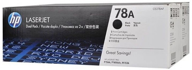 CE278AD/ CE278AF (78A) оригинальный картридж HP для принтера HP LaserJet Pro P1566/ P1567/ P1568/ P1569/ P1606/ P1607/ P1608/ P1609/ M1530/ M1536/ M1537/ M1538/ M1539 black, двойная упаковка 2*2100 страниц CE278AD/ CE278AF (78A) оригинальный картридж HP для принтера HP LaserJet Pro P1566/ P1567/ P1568/ P1569/ P1606/ P1607/ P1608/ P1609/ M1530/ M1536/ M1537/ M1538/ M1539 black, двойная упаковка 2*2100 страниц