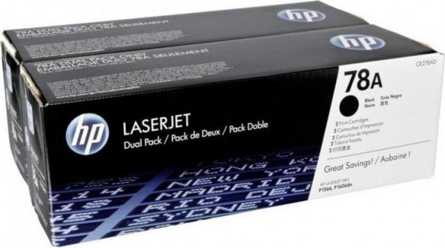 CE278AD/ CE278AF (78A) оригинальный картридж HP для принтера HP LaserJet Pro P1566/ P1567/ P1568/ P1569/ P1606/ P1607/ P1608/ P1609/ M1530/ M1536/ M1537/ M1538/ M1539 black, двойная упаковка 2*2100 страниц CE278AD/ CE278AF (78A) оригинальный картридж HP для принтера HP LaserJet Pro P1566/ P1567/ P1568/ P1569/ P1606/ P1607/ P1608/ P1609/ M1530/ M1536/ M1537/ M1538/ M1539 black, двойная упаковка 2*2100 страниц