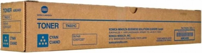 Картридж Konica-Minolta TN-221C H (half) (A8K345H) оригинальный для принтера Konica-Minolta bizhub C227/ С287, cyan, 10500 стр. Картридж Konica-Minolta TN-221C H (half) (A8K345H) оригинальный для принтера Konica-Minolta bizhub C227/ С287, cyan, 10500 стр.