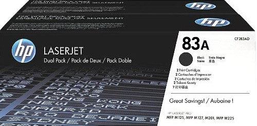 CF283AD (83A) оригинальный картридж HP для принтера HP LaserJet Pro M201/ MFP M225/ MFP M125/ MFP M127 black, двойная упаковка 2*1500 страниц