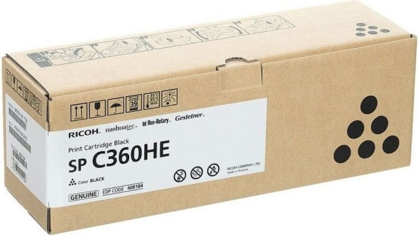 Картридж Ricoh SP C360HE (408184) Black оригинальный для Ricoh SP C360DNw/ C360SNw/ C360SFNw/ C361SFNw, чёрный, увеличенный, 7000 страниц