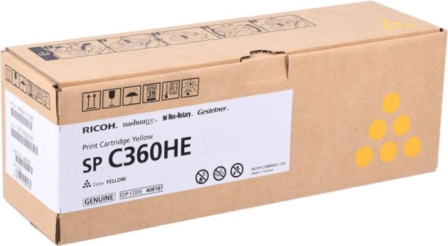 Картридж Ricoh SP C360HE (408187) Yellow оригинальный для Ricoh SP C360DNw/ C360SNw/ C360SFNw/ C361SFNw, жёлтый, увеличенный, 6000 страниц Картридж Ricoh SP C360HE (408187) Yellow оригинальный для Ricoh SP C360DNw/ C360SNw/ C360SFNw/ C361SFNw, жёлтый, увеличенный, 6000 страниц