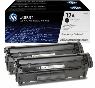 Картридж HP Q2612AD/ Q2612AF (12A) оригинальный для HP LaserJet 1010/ 1012/ 1015/ 1018/ 1020/ 1022/ 3015/ 3020/ 3030/ 3050/ 3052/ 3055/ M1005/ M1319, чёрный, двойная упаковка, 2*2000 страниц