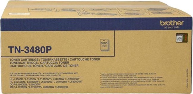 Картридж Brother TN-3480P (TN3480P) оригинальный для Brother HL-L5000D/ DN/ 5100DNT/ 5200DW/ DWT/ 6250DN/ 6300DW/ DWT/ 6400DW/ DWT/ 5500DN/ 6600DW/ 5700DN black (8 000 стр.), (коричневая коробка)