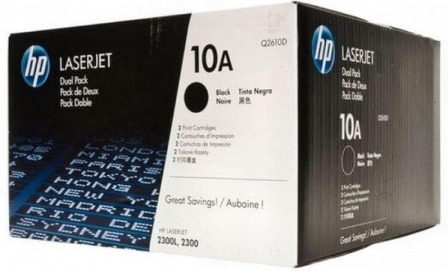 Q2610D (10A) оригинальный картридж HP для принтера HP LaserJet 2300/ 2300n/ 2300d/ 2300dn/ 2300dtn/ 2300l/ 2300ln black, двойная упаковка 2*6000 страниц