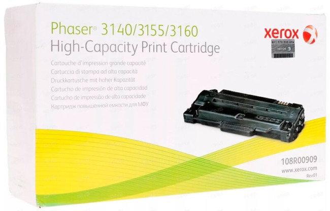 Картридж Xerox 108R00909 оригинальный для Xerox Phaser 3140/ 3155/ 3160, увеличенный, 2500 страниц