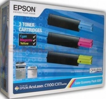C13S050287 оригинальный картридж Epson для принтера Epson C1100 AcuLaser комплект 3 цвета 1,5к C13S050287 оригинальный картридж Epson для принтера Epson C1100 AcuLaser комплект 3 цвета 1,5к
