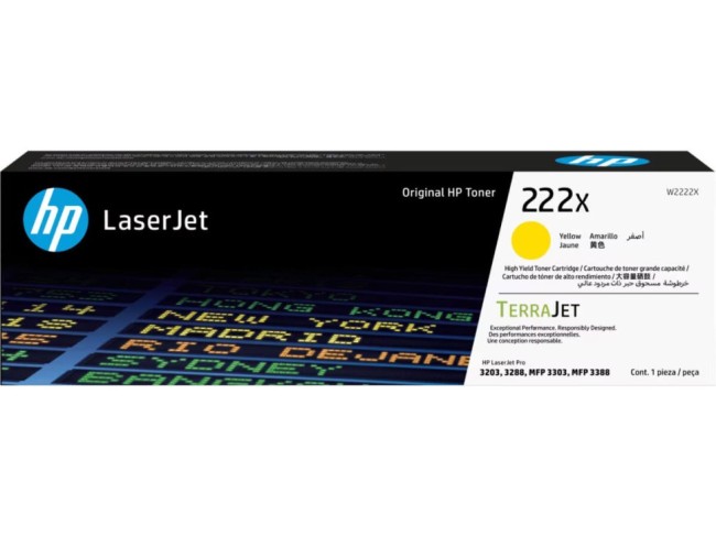 Картридж HP W2222X (222X) Yellow оригинальный для HP LaserJet Pro 3203/ MFP 3303, жёлтый, увеличенный, 2500 страниц
