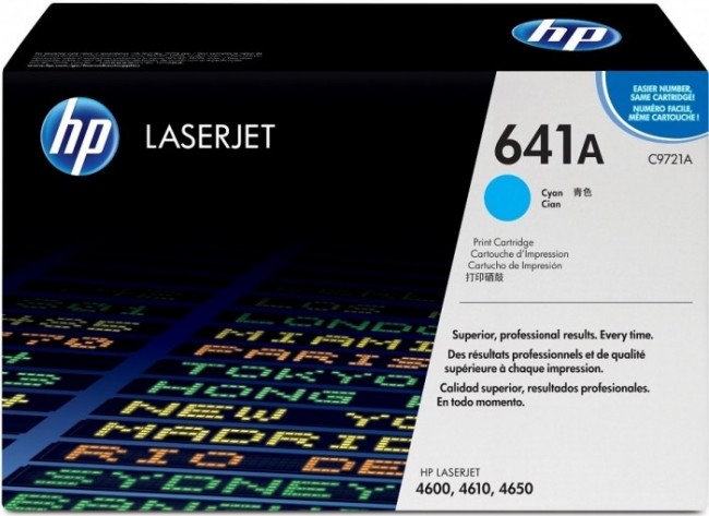 C9721A (641A) оригинальный картридж HP для принтера HP Color LaserJet 4600/ 4600n/ 4600dn/ 4600dtn/ 4600hdt/ 4610n/ 4650/ 4650n/ 4650dn/ 4650dtn/ 4650hdn cyan, 8000 страниц