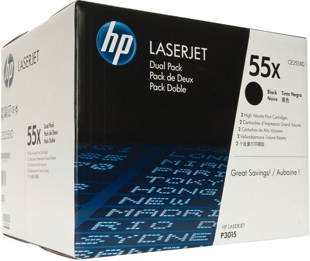 CE255XD (55X) оригинальный картридж HP для принтера HP LaserJet P3010/ P3015d/ P3015dn/ P3015n/ P3015x black, двойная упаковка 2*12500 страниц CE255XD (55X) оригинальный картридж HP для принтера HP LaserJet P3010/ P3015d/ P3015dn/ P3015n/ P3015x black, двойная упаковка 2*12500 страниц